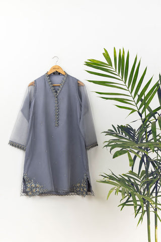 DA-1482 GREY EMBROIDERED KURTA WITH DUPATTA