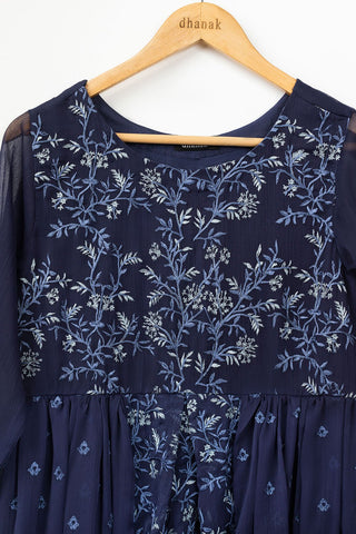 DA-1493 BLUE EMBROIDERED KURTA