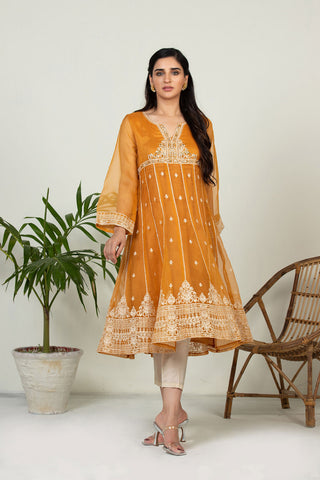 DA-1494 RUST EMBROIDERED KURTA