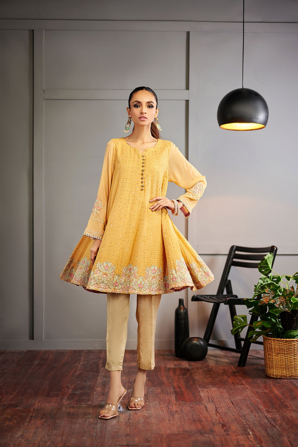 DA-1500 YELLOW EMBROIDERED KURTA