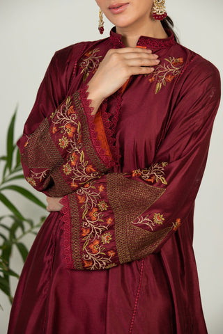 DA-1505 MAROON EMBROIDERED KURTA
