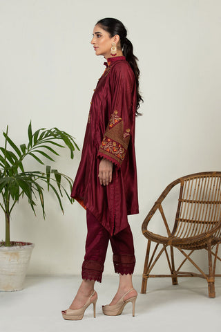 DA-1505 MAROON EMBROIDERED KURTA