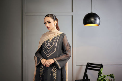 DA-1509 GREY EMBROIDERED KURTA WITH DUPATTA