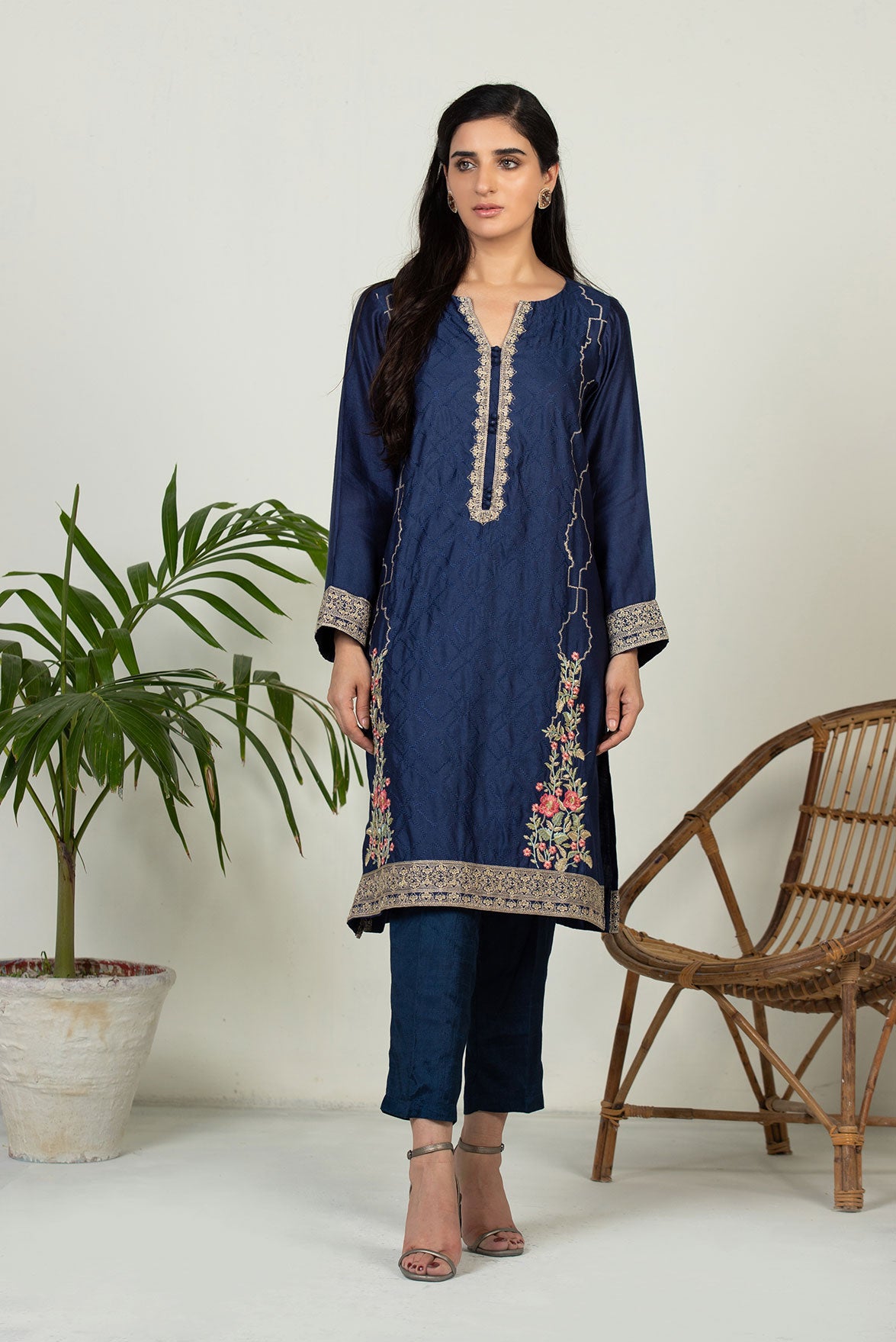 DA-1512 BLUE EMBROIDERED KURTA