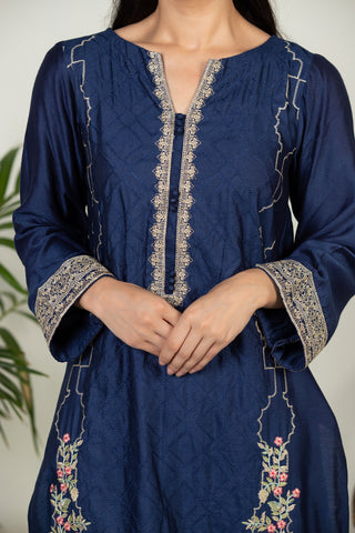 DA-1512 BLUE EMBROIDERED KURTA