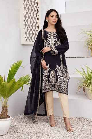 DA-2012 BLUE EMBROIDERED KURTA WITH DUPATTA
