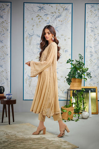 DA-1515 BEIGE EMBROIDERED KURTA