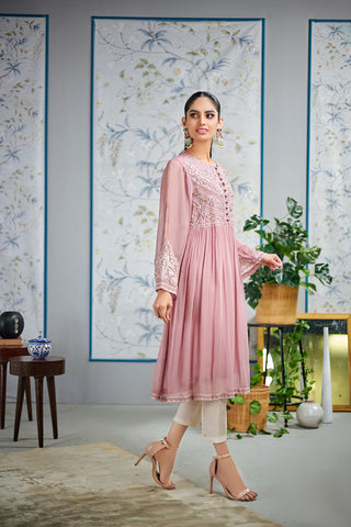 DA-1519 PURPLE EMBROIDERED KURTA
