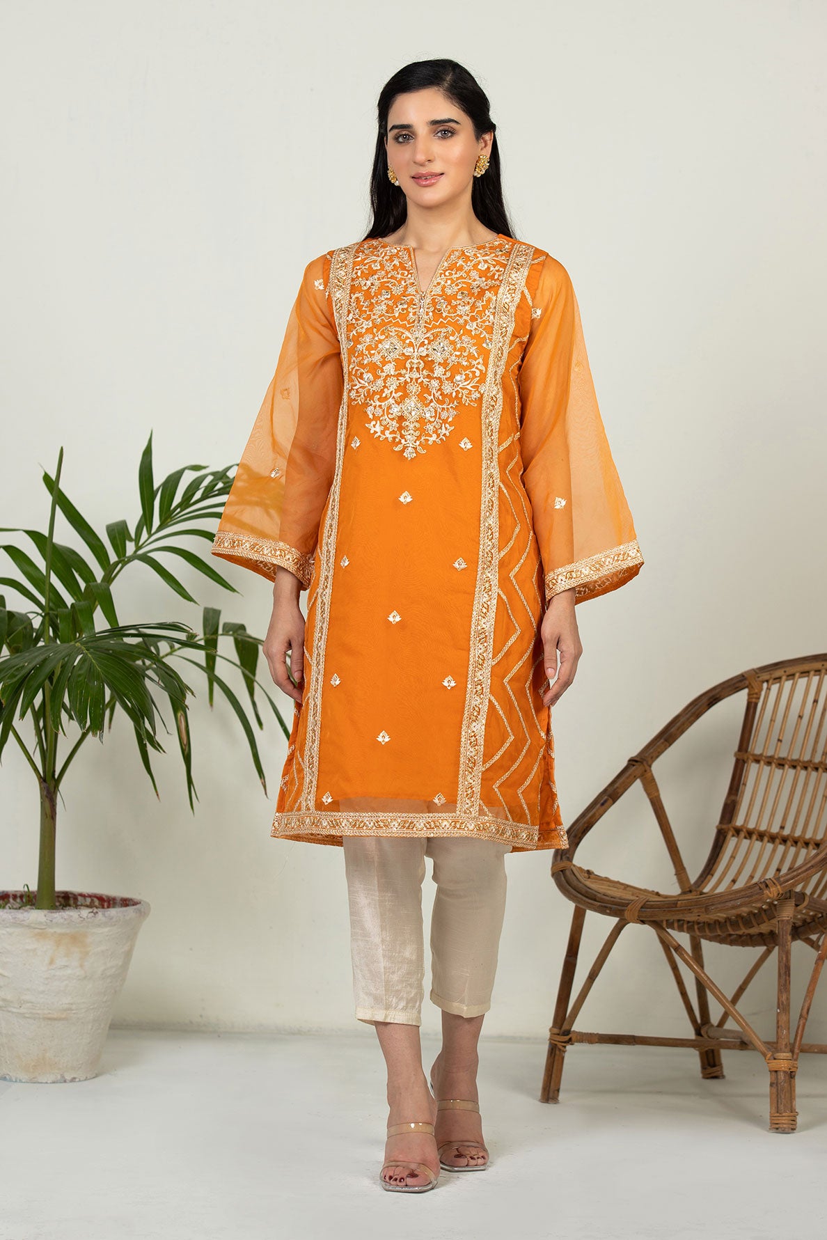 DA-1521 ORANGE EMBROIDERED KURTA