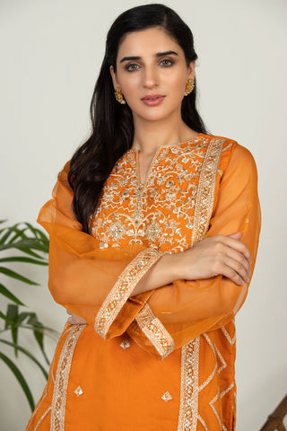DA-1521 ORANGE EMBROIDERED KURTA