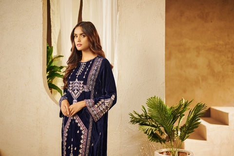 DA-1531 BLUE EMBROIDERED KURTA