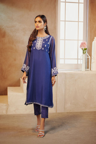DA-1535 BLUE EMBROIDERED KURTA