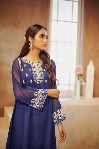 DA-1535 BLUE EMBROIDERED KURTA