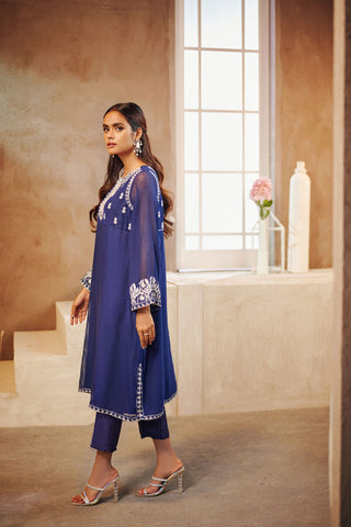 DA-1535 BLUE EMBROIDERED KURTA