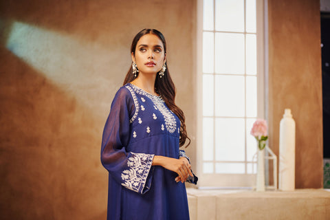 DA-1535 BLUE EMBROIDERED KURTA
