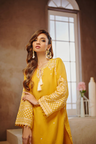 DA-1539 YELLOW EMBROIDERED KURTA