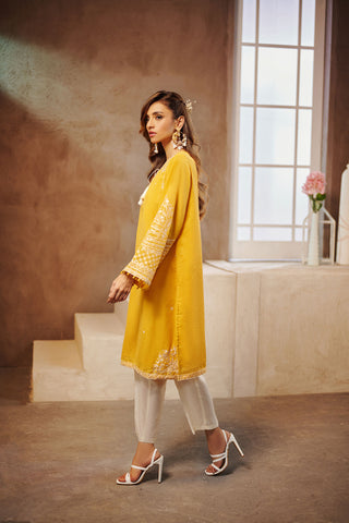 DA-1539 YELLOW EMBROIDERED KURTA