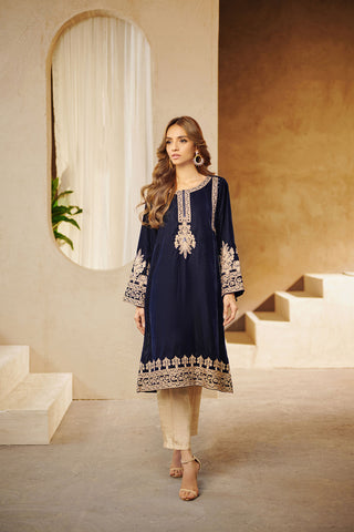 DA-1543 BLUE EMBROIDERED KURTA