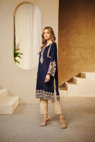 DA-1543 BLUE EMBROIDERED KURTA