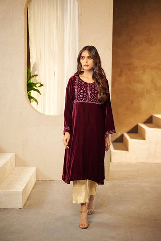 DA-1545 MAROON EMBROIDERED KURTA