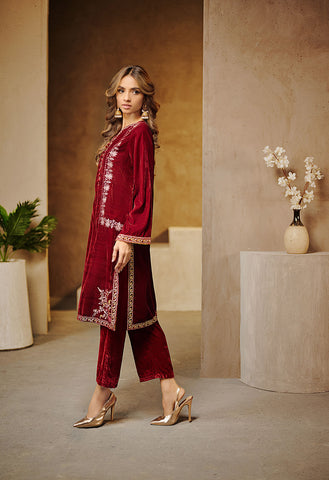 DA-1548 MAROON EMBROIDERED KURTA