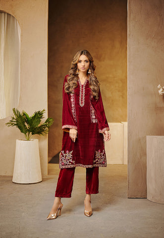 DA-1548 MAROON EMBROIDERED KURTA