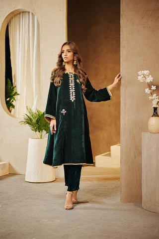 DA-1549 GREEN EMBROIDERED KURTA
