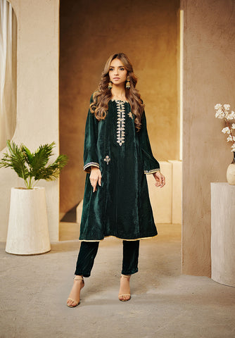 DA-1549 GREEN EMBROIDERED KURTA