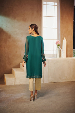 DA-1560 GREEN EMBROIDERED KURTA