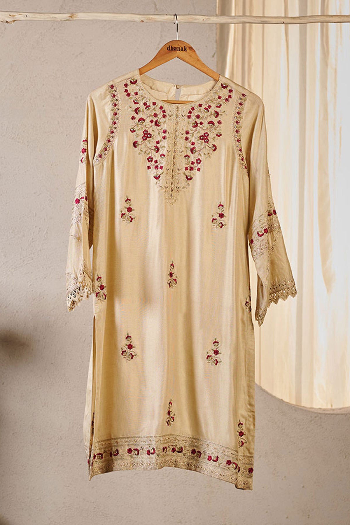 DA-1563 BEIGE EMBROIDERED KURTA