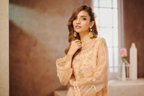 DA-1566 PEACH EMBROIDERED KURTA