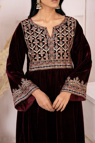 DA-1583 MAROON EMBROIDERED KURTA