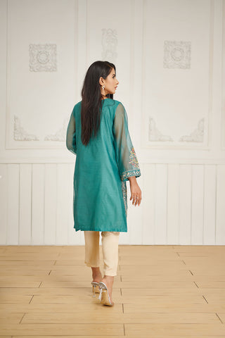 DA-1589 GREEN EMBROIDERED KURTA