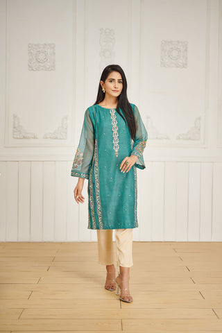 DA-1589 GREEN EMBROIDERED KURTA