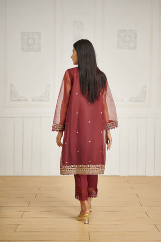 DA-1590 Maroon Embroidered Kurta