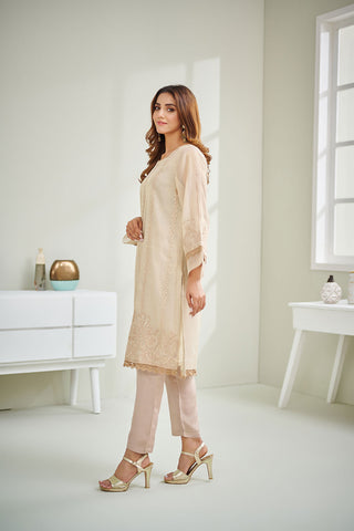 DA-1595 BEIGE EMBROIDERED KURTA