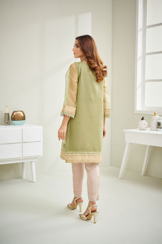 DA-1596 GREEN EMBROIDERED KURTA
