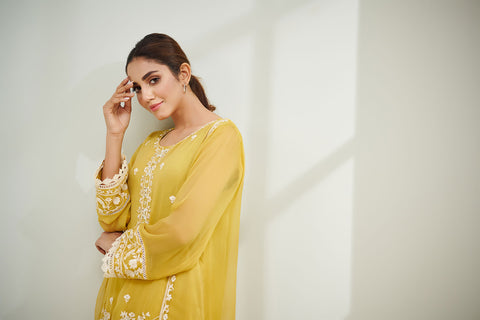 DA-1597 YELLOW EMBROIDERED KURTA