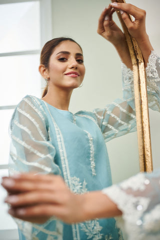 DA-1601 SKY BLUE EMBROIDERED KURTA