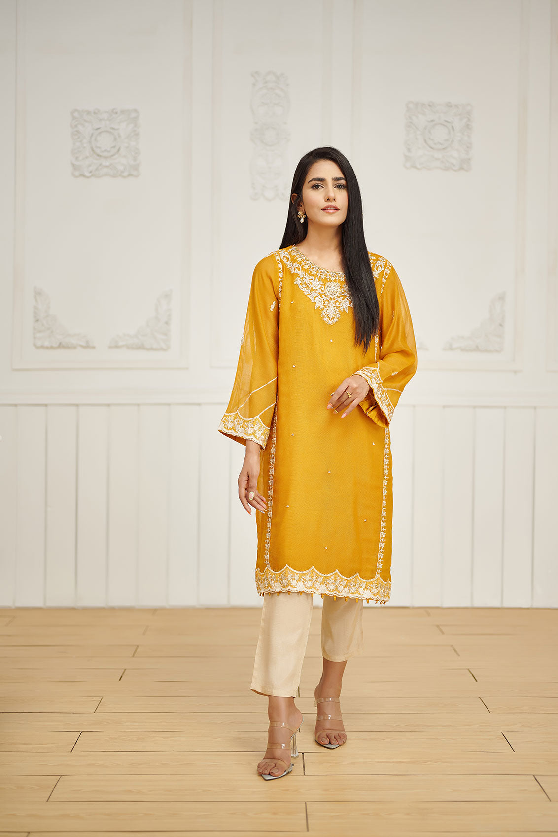 DA-1602 MUSTARD EMBROIDERED KURTA