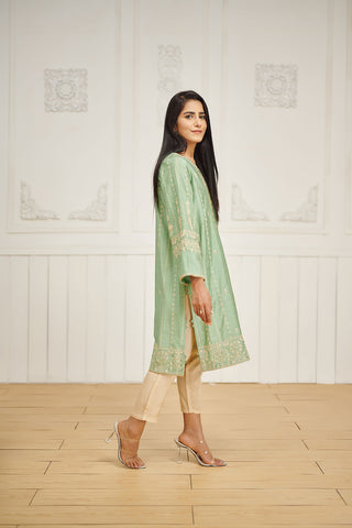 DA-1608 GREEN EMBROIDERED KURTA