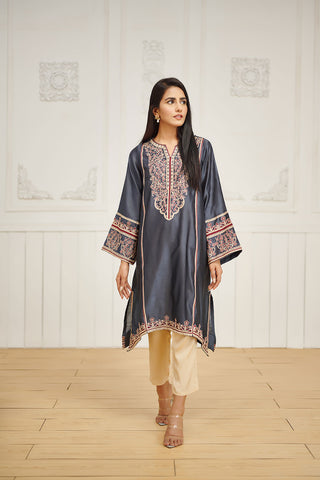 DA-1612 GREY EMBROIDERED KURTA