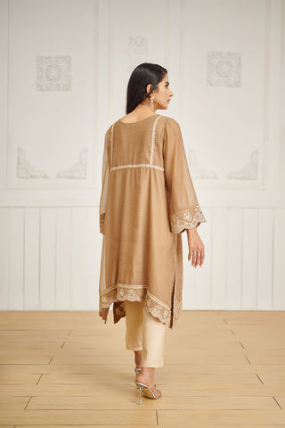 DA-1625 Beige Embroidered Kurta