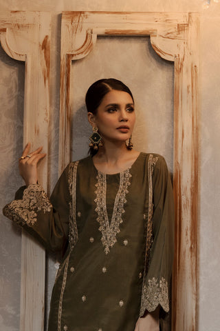 DA-1643 GREEN EMBROIDERED KURTA