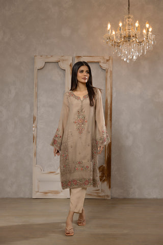 DA-1663 BEIGE EMBROIDERED KURTA