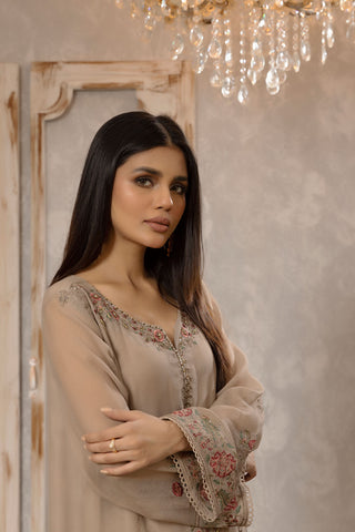 DA-1663 BEIGE EMBROIDERED KURTA
