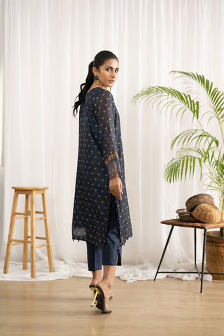 DA-1666 BLUE EMBROIDERED KURTA