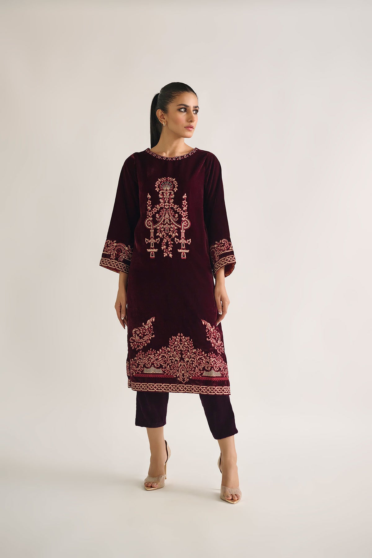 DA-1683 MAROON EMBROIDERED KURTA