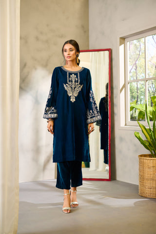 DA-1684 TURQUOISE BLUE EMBROIDERED KURTA