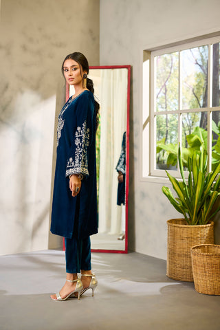 DA-1684 TURQUOISE BLUE EMBROIDERED KURTA